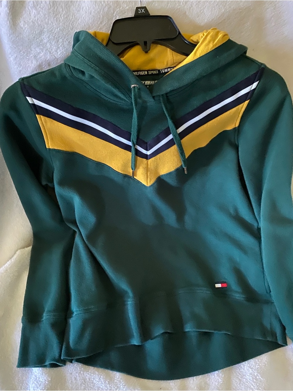 Tommy Hilfiger Green Hooded Sweatshirt with Yellow Hood Lining size Medium